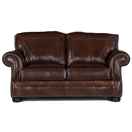 Traditional Leather Loveseat with Nailheads